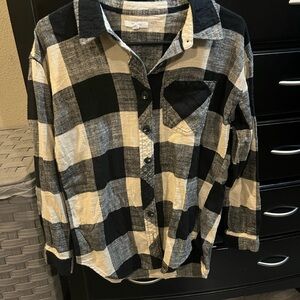 Black & Cream Boyfriend Flannel Button Down Top